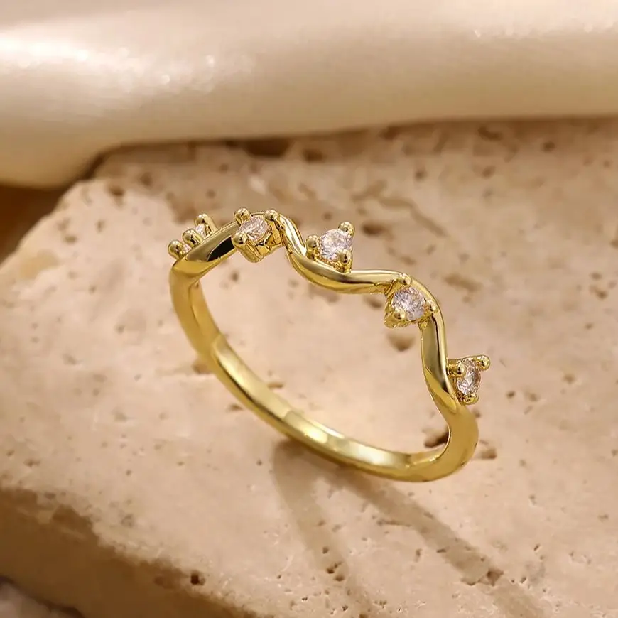 Zircon Rings Stainless Steel RingGold Color Hypoallergenic
