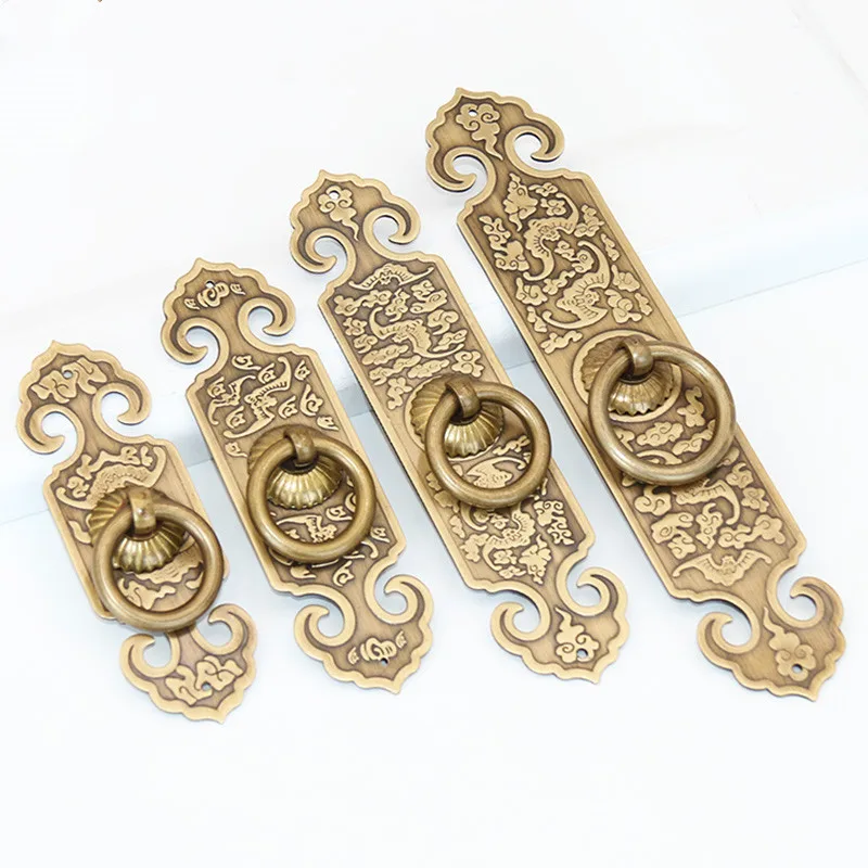 เฟอร์นิเจอร์จีนโบราณ2ชิ้นตู้หนังสือติดตั้งพื้นผิวทองเหลืองตู้เสื้อผ้ามือจับตู้มือจับประตูตู้ 1