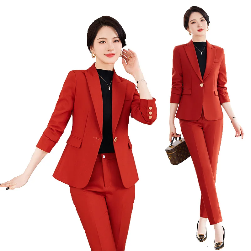 

Formal Uniform Styles Women Pantsuits with Pants and Jackets Coat Professional Business Work Wear Female Blazers Trousers Set