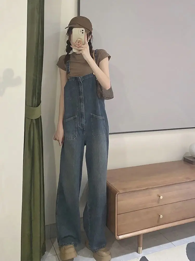 

Джинсовые брюки в стиле ретро, женские комбинезоны, летние повседневные Прямые свободные джинсы на бретелях, женская модель
