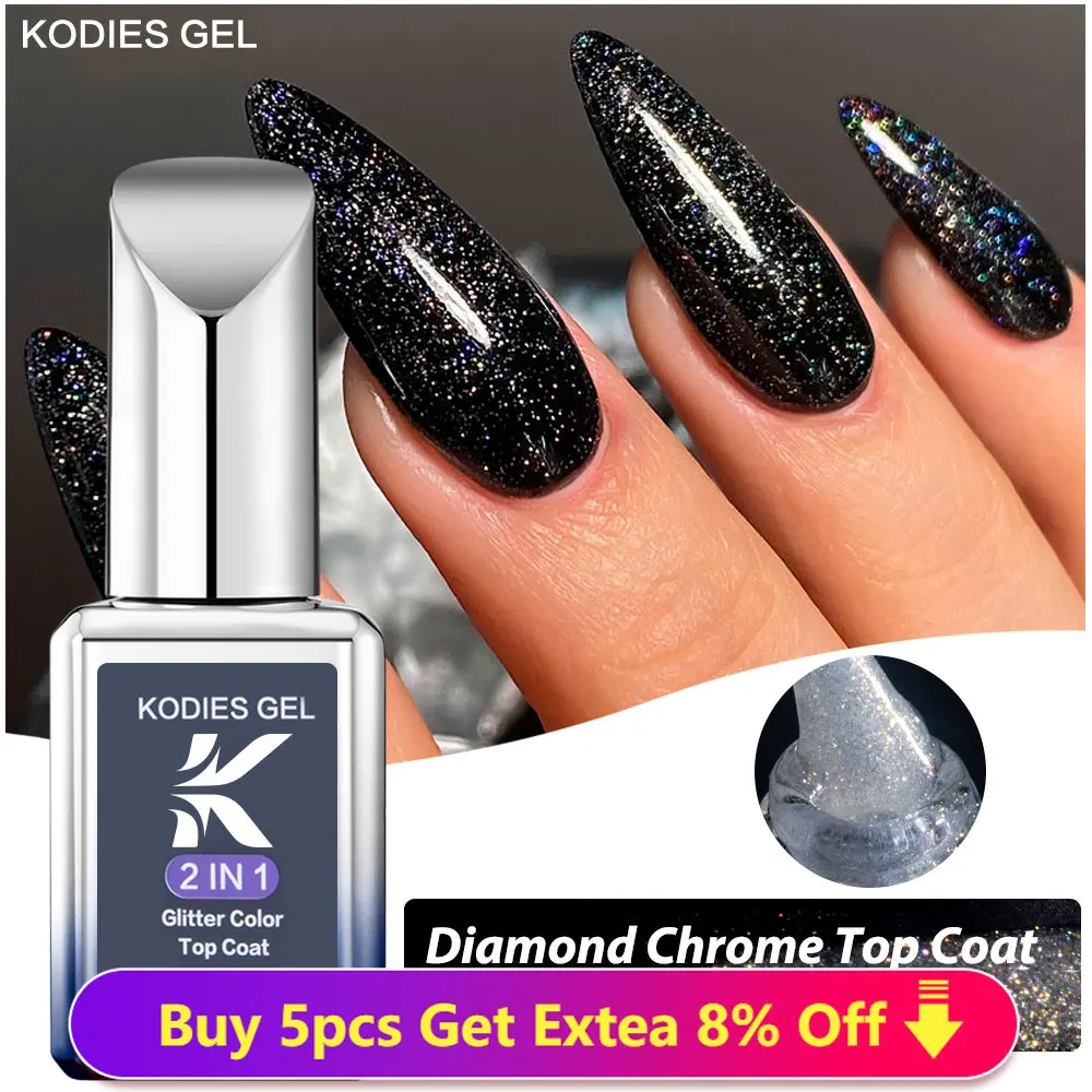 Kodies Gel Diamond Chrome Top Coat Gel Nail Polish 15ml Super Shine Top