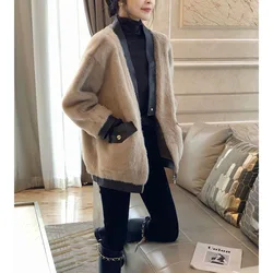 Integrated fur Coat Xiaoxiangfeng Short Overcoat Women Imitation mink Korean Loose fitting Wool Blend V-neck temperament jacket