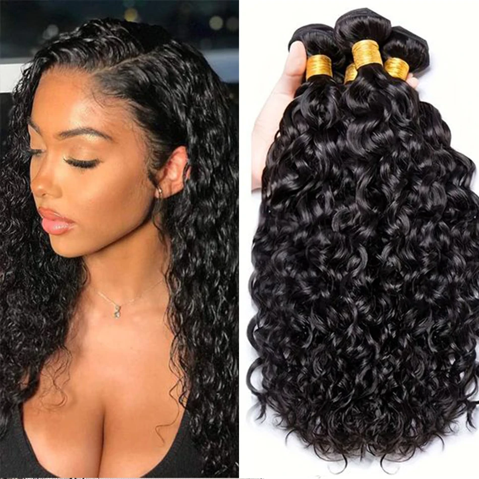 4 Bundles Weave Water Wave Human Hair Bundles Natural Color 8-30 Inch Brazilian 10A Double Weave Extensions Human Hair