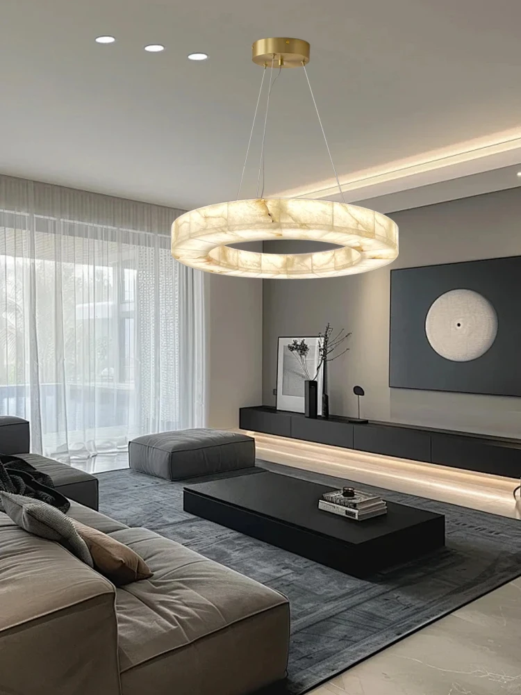 Creative Modern Round Marble Chandelier Lighting Luxury Led Home Appliance Stone Hanging Lamps Living Room Lustres