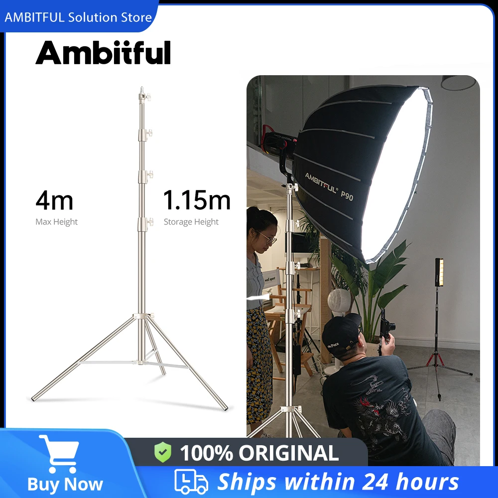AMBITFUL 4M Stainless Steels Heavy Duty Light Stand Tripod 1/4 and 3/8 Screw Load 10KG for Studio Flash Softbox Continuous Light