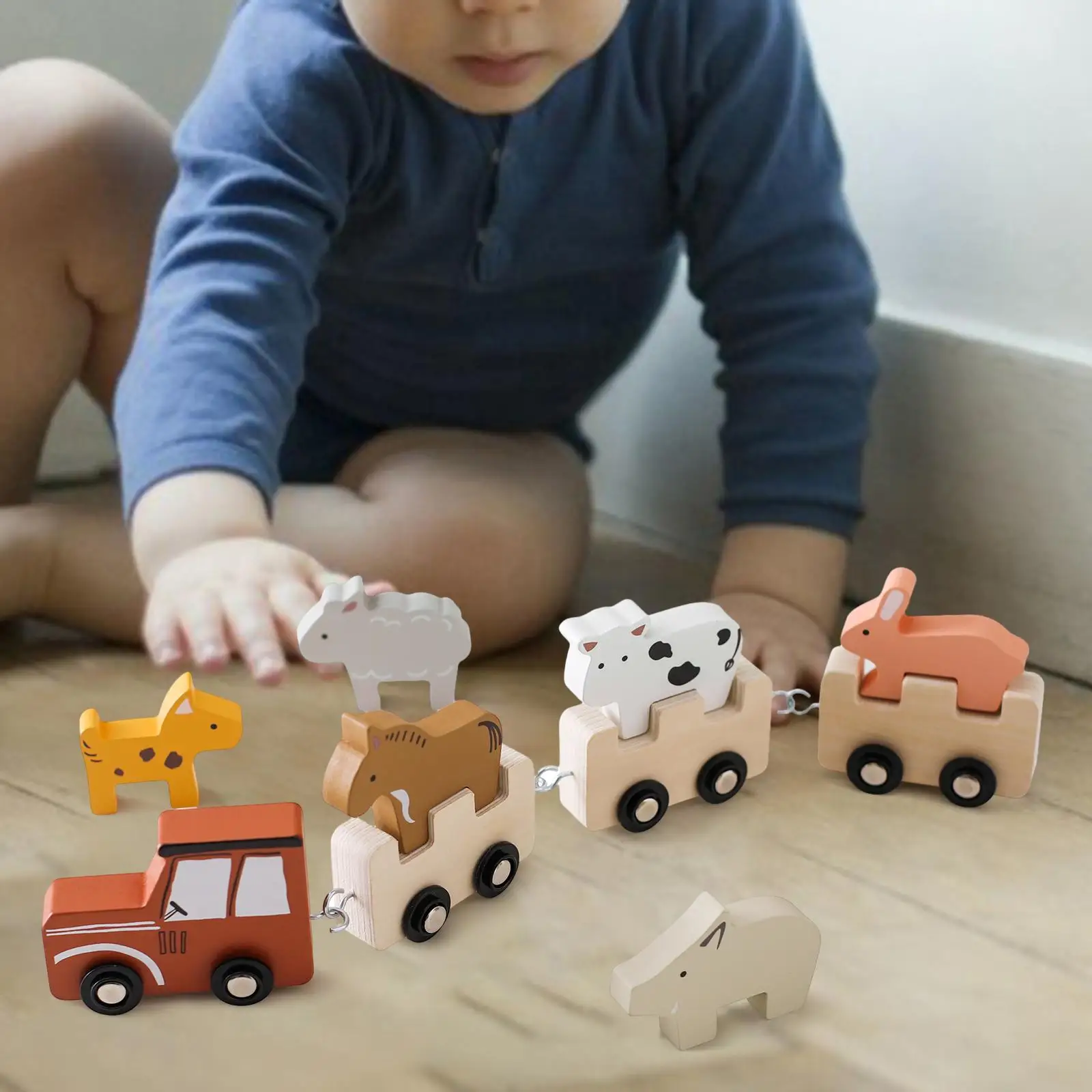 

Wooden Animal Train Set with Interactive Figures for Early Learning