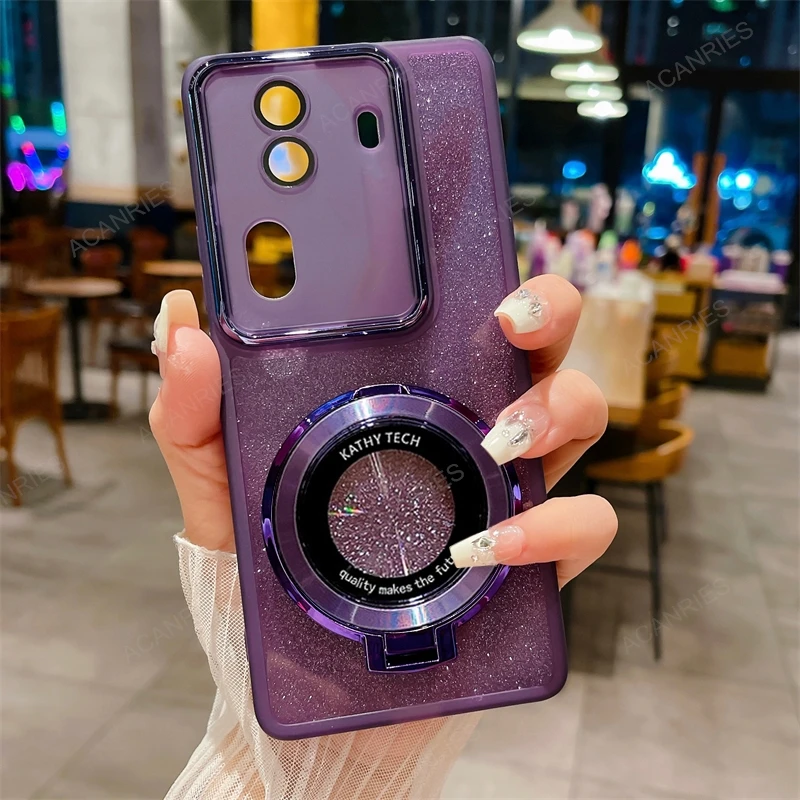 Glitter Clear Silicone Case with Circle Magnetic Stand Cover