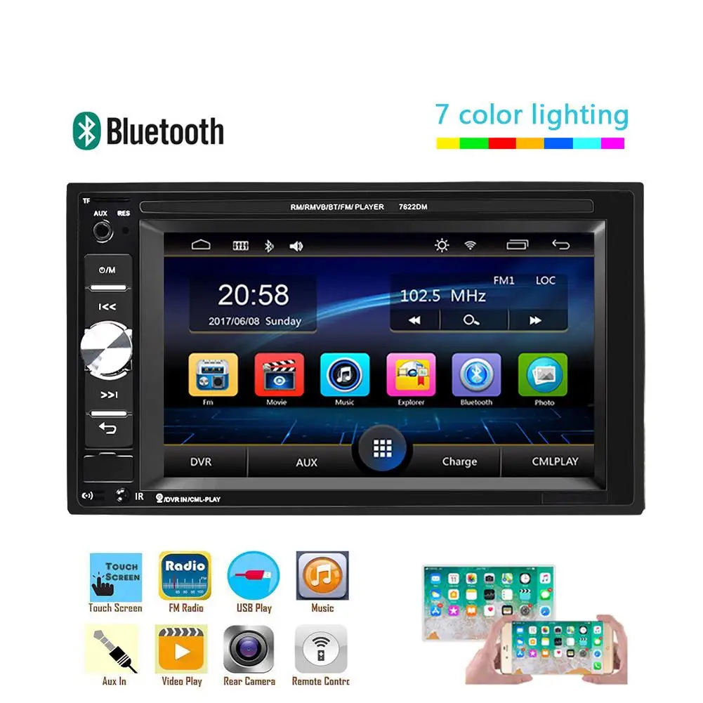 

6.2-inch Dual Din Car Mp5 Player Hd Bluetooth-compatible Hands-free Call Music Playback Reversing Lcd Display 7622DM