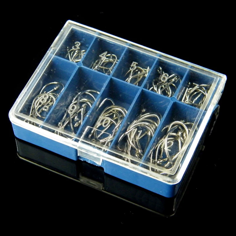 Description Picture 3 of item100Pcs #3-#12 Silver Black Gold Freshwater Fishing Hooks Carbon Steel Carp Fishhooks Barbed Hooks Kit Fishing Tackle Accessories
