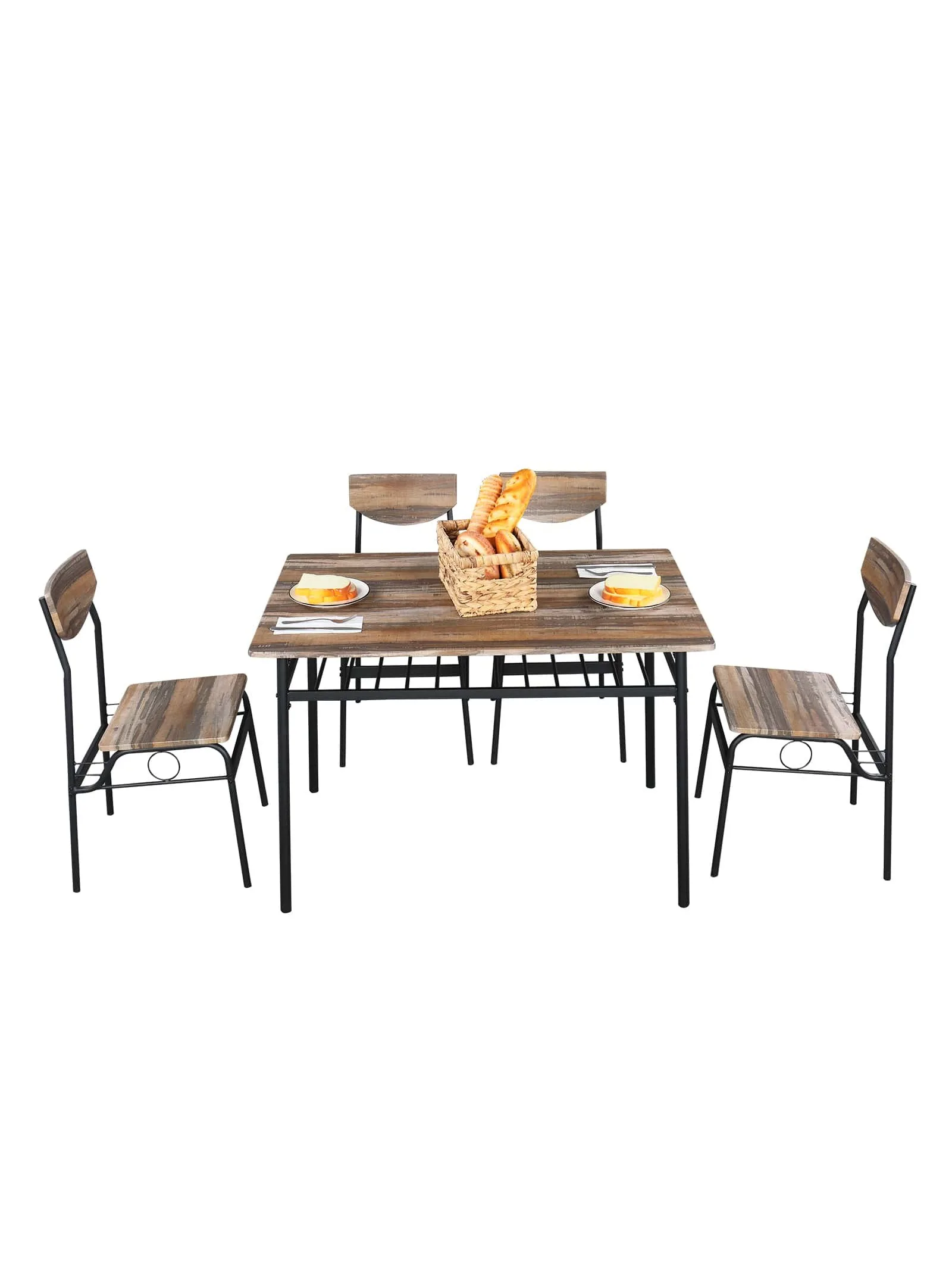 5-Piece Metal and Wood Indoor Modern Rectangular Dining Table Furnitur