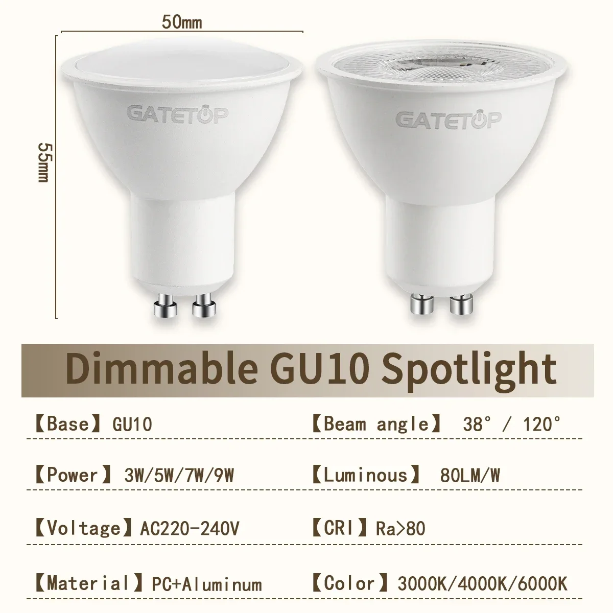 1-20pcs GU10 LED Spotlight Dimmable 220V 3W 5W 9W 50W Halogen Replacement For Kitchen Range Hood