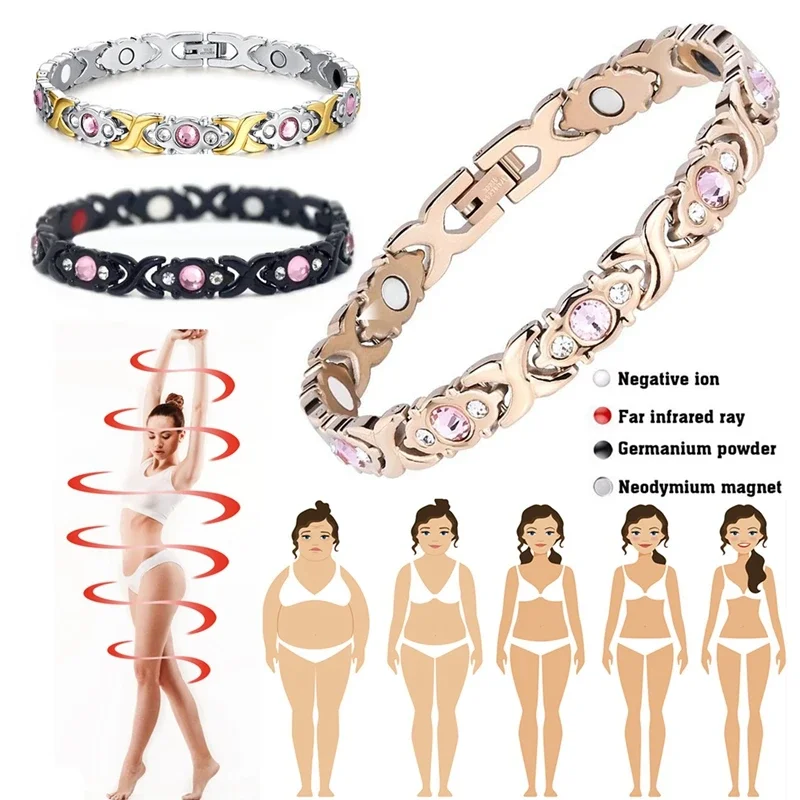 Magnetic Bracelet Women Removable Magnetic Therapy Magnet Bangle Slimming Weight Loss Anti-Fatigue Healing Bracelet Therapy for Pain Relief