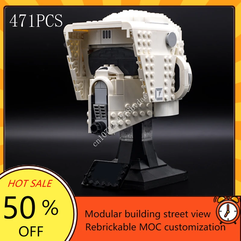 MOC 우주 전투 MOC-75305 스카우트 화이트 트루퍼 헬멧 피규어 모델 빌딩 블록 브릭, DIY 크리에이티브 조립 장난감, 어린이 선물