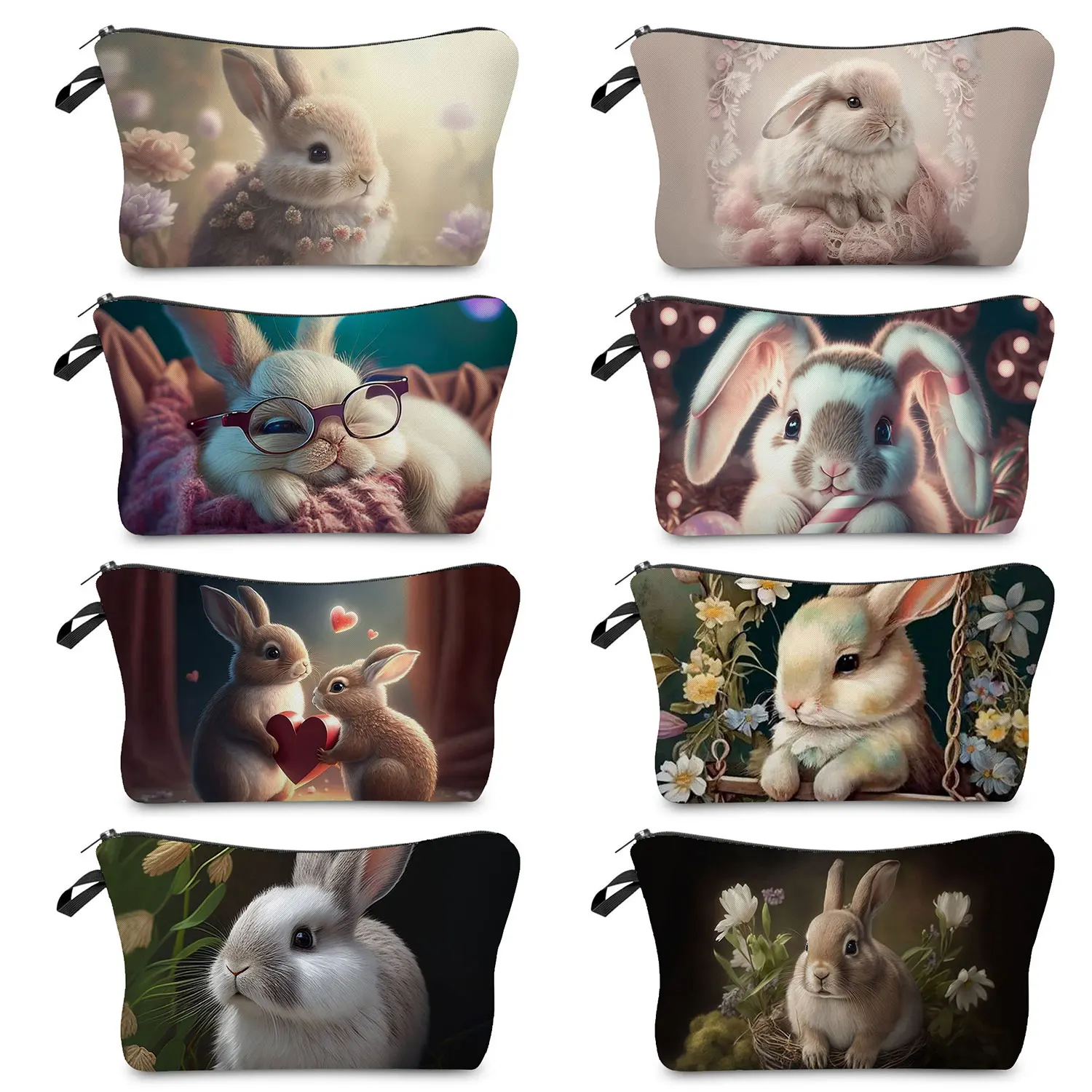 

Women's Makeup Bag Customizable Foldable Female Eco Reusable Beach Travel Cosmetic Bag Toiletry Kit Cute Animal Rabbit Printed