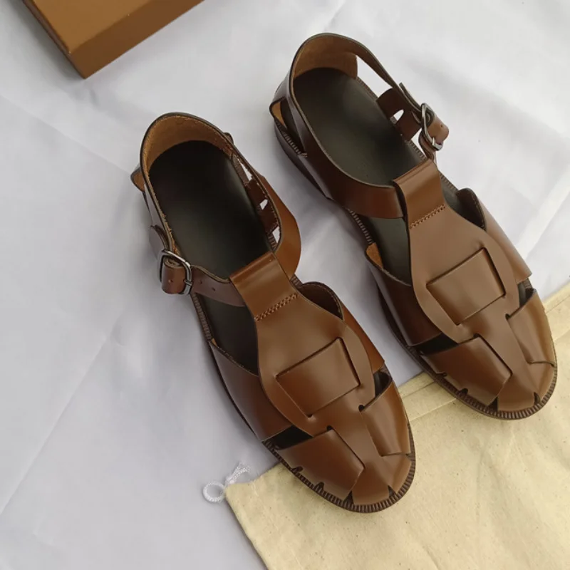 

Босоножки женские из натуральной кожи, нишевые сандалии в стиле ретро, летняя новая женская обувь с ремешком и пряжкой