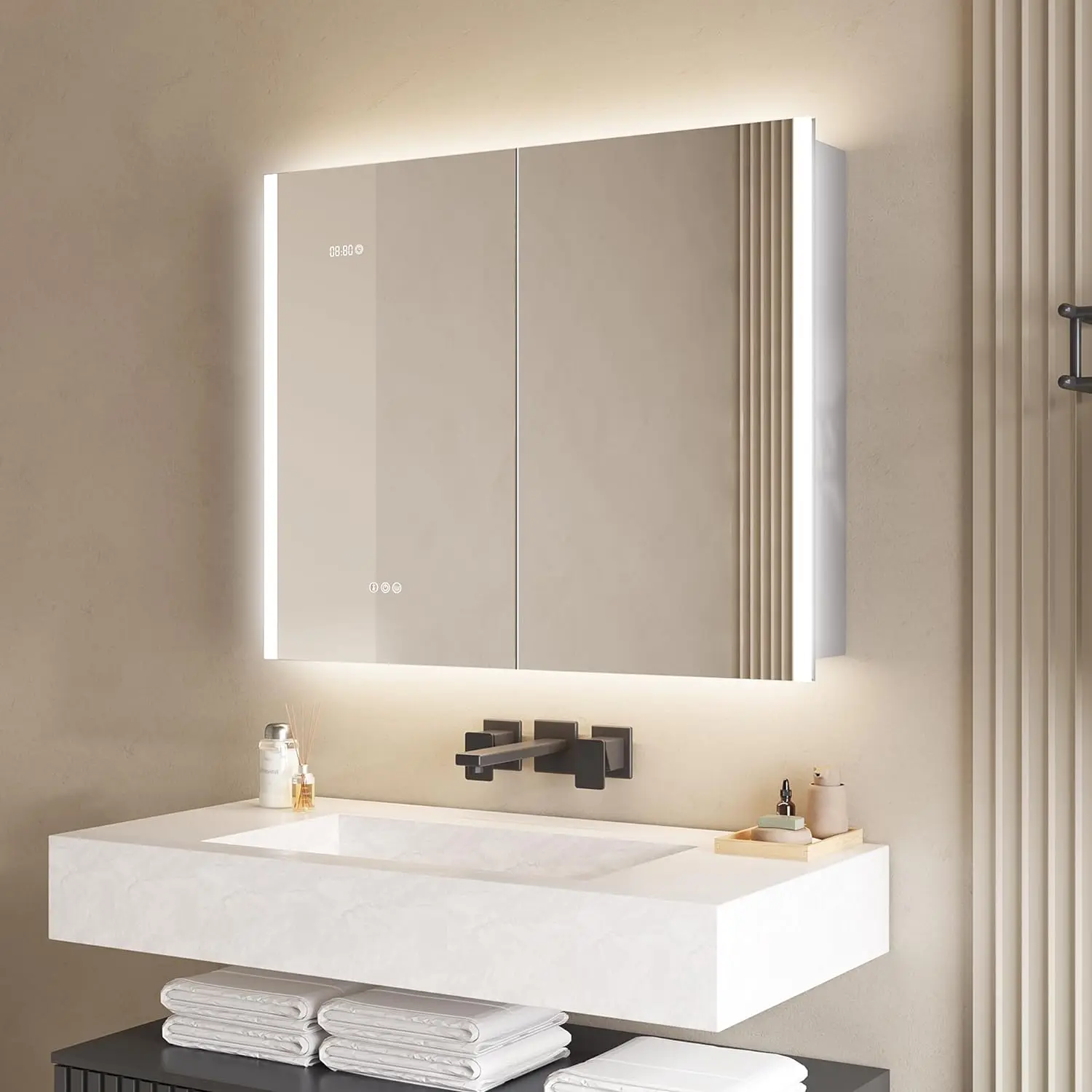 

36 X 30 inch Bathroom Medicine Cabinet with LED Mirror, PIR Motion Sensor, Anti-Fog 3 Color Light & Brightness Adjustment Surfac