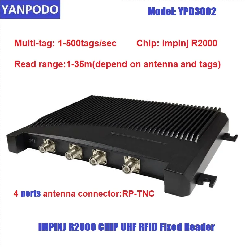 

Yanpodo 4ports long range uhf rfid impinj R2000 chip fixed reader multitag RP-TNC interface for Library file tracking management