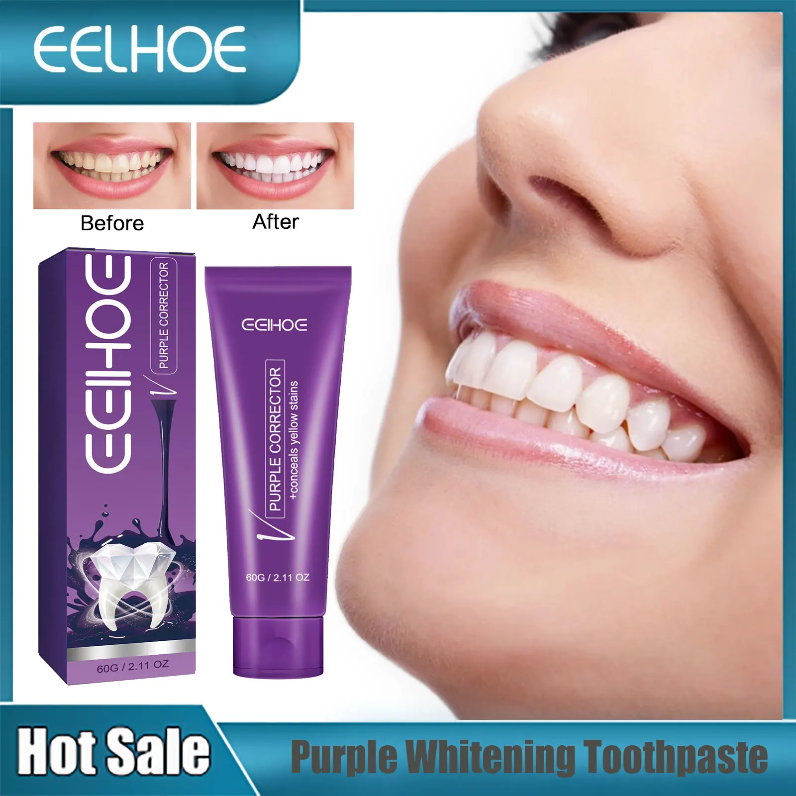 

Teeth Whitening Purple Toothpaste Oral Cleansing Stains Brighten Yellow Tooth Removal Bad Breath Dental Hygiene Color Correction