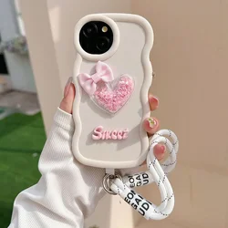 Charming Love Heart & Bow Wavy Silicone Phone Case with Hanging Rope for Poco X5Pro (White)