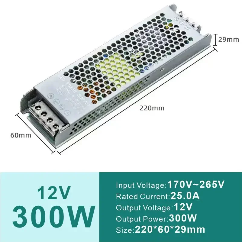 슬림 LED 드라이버 어댑터, AC170-265V to DC, 스트립 조명 변압기, 12V, 24V, 60W-400W