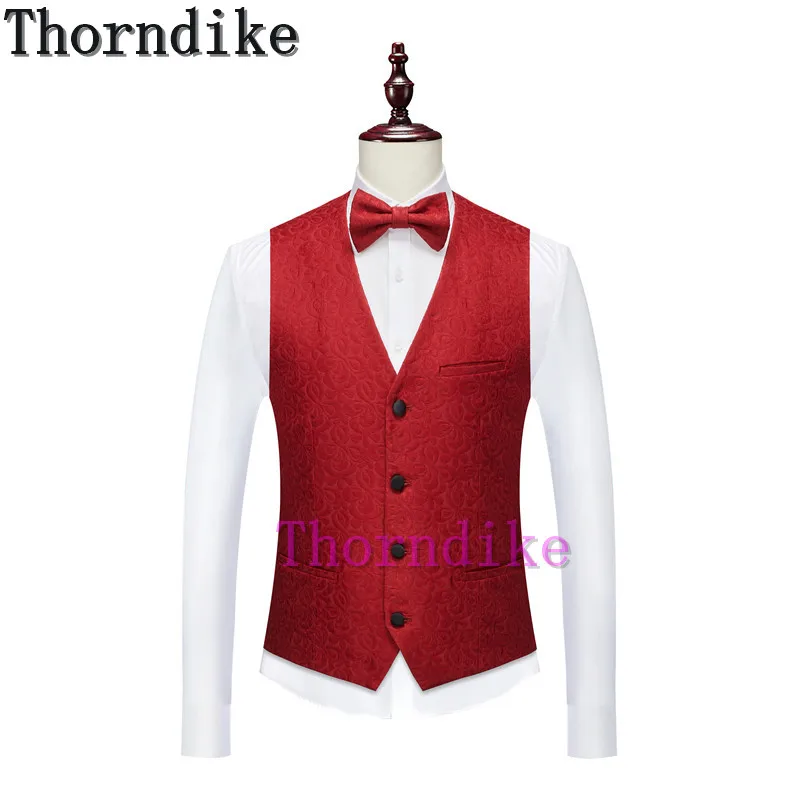 Thorndike 더블 브레스트 Groomsmen 부르고뉴 패턴 신랑 턱시도 어깨 걸이 옷깃 남자 정장 웨딩 (자켓 + 바지 + 조끼)