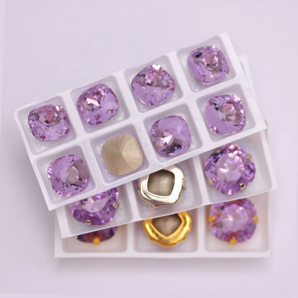 Violette K9-Glas-Kristalle mit Gold- und Silberkrallen, aufnähbare Strasssteine für Tanzkleider, Dekoration, Schmuckherstellung, Taschen. – Detail 9