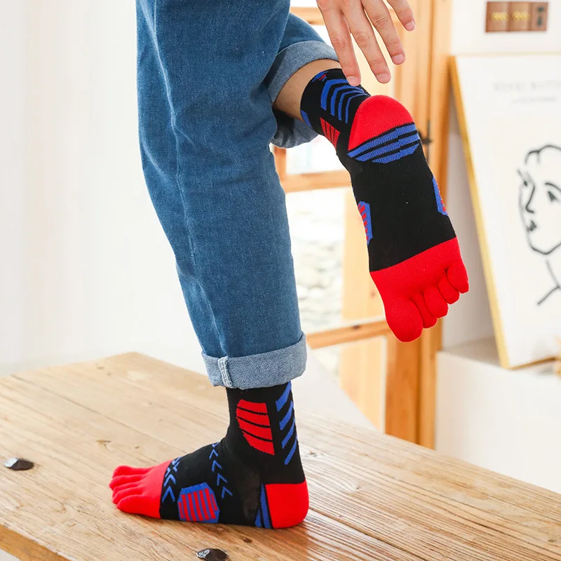 5 Pairs Men's Five Finger Toe Athletic Socks Young Fashion Cotton Sport Anti-friction Running Cycling Basketball Socks with Toes