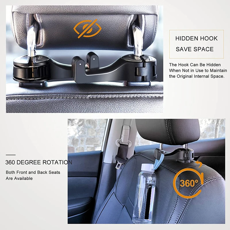 1/2pcs 2 in 1 Car Headrest Hidden Hook,2023 New 2 in 1 Car Seat Headrest  Hook