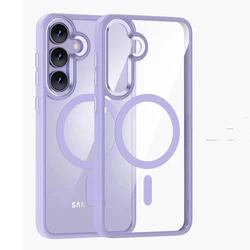 HD Transparent Acrylic Magnetic Case with Metal Lens Ring and Wireless Charging Compatibility - S25 Ultra (Purple Magsafe)