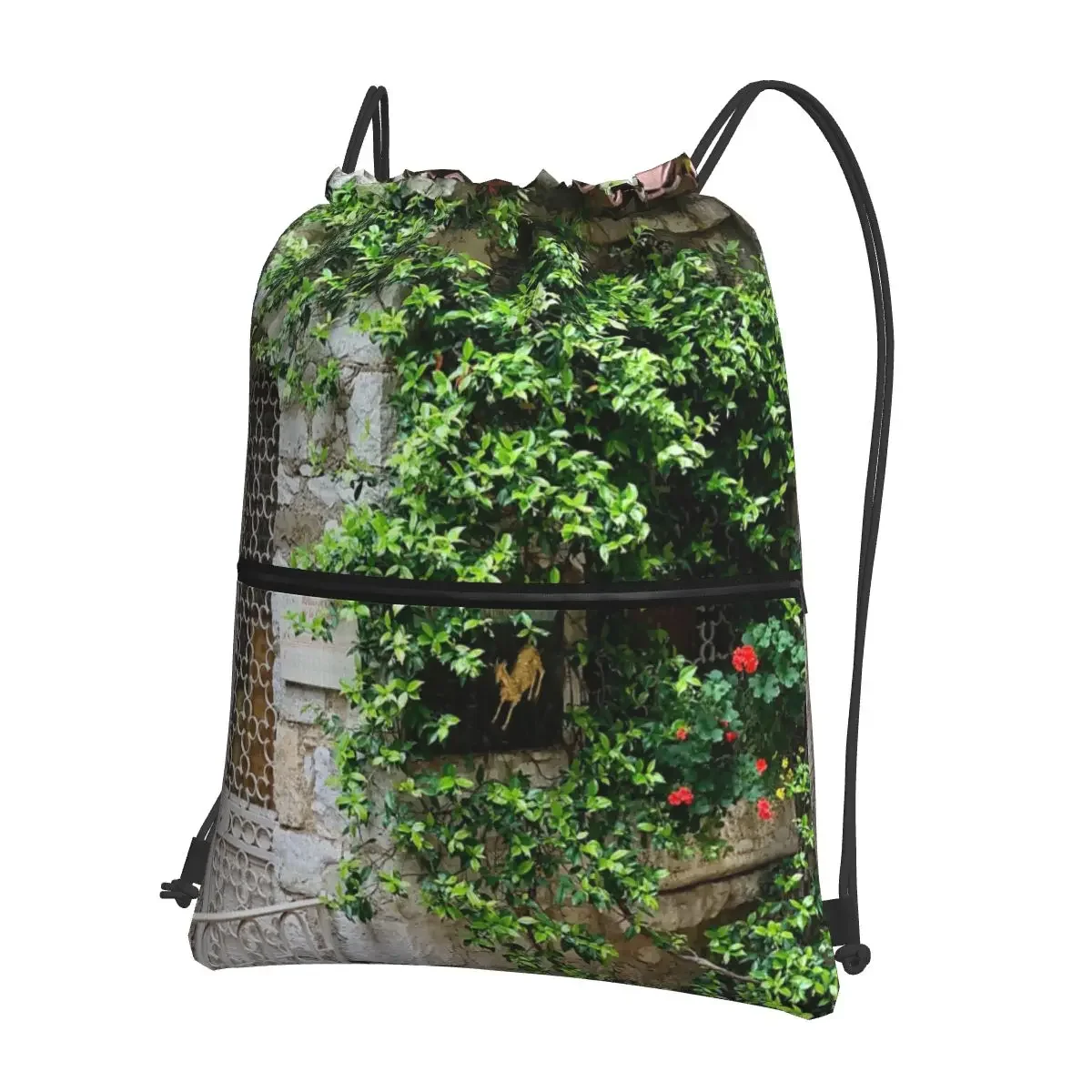 

Greenery Around The Window Portable Backpack Drawstring Bag Casual Drawstring Bundle Pocket Book Bags For Travel Sport Man Woman