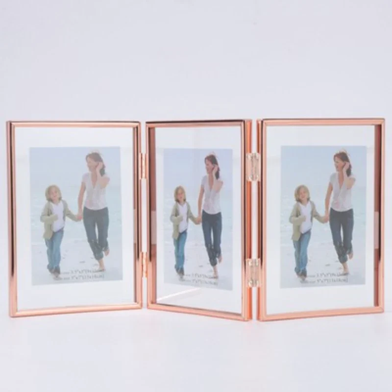 European Foldable Double Linked Picture Frame Metal Transparent Glass Photo Frame Wedding Certificate Display Wall Decoration