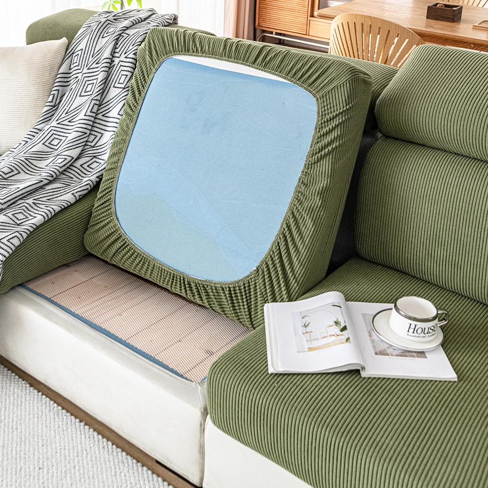 New Thicken Jacquard Sofa Seat Cushion Covers Solid Colors Striped Sofa Covers for Living Room Sectional Couch Covers Removable 5