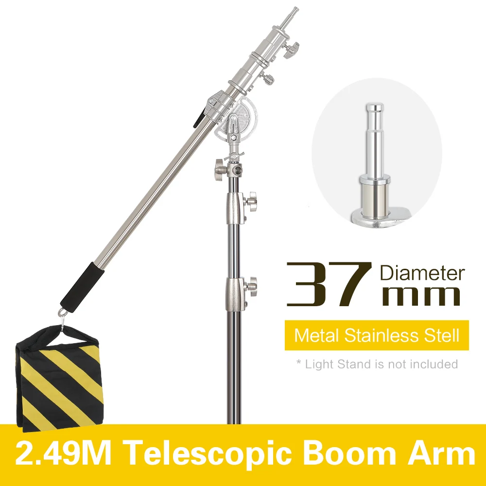 SH 2.6M Black Stainless Steel Century Foldable Light Stand Tripod Cantilever Photography C-Stand For Spot Light Softbox