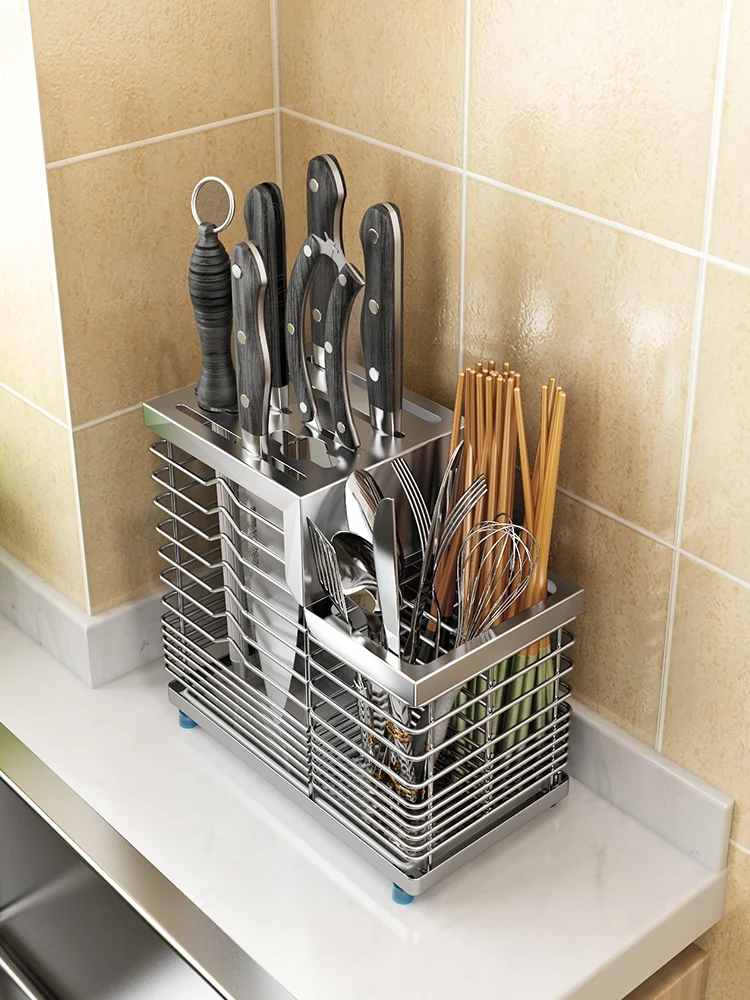 304 Stainless Steel Knife Holder Kitchen Knife Holder Wall-Mounted Kitchen Knife Storage Rack Knife Storage Rack Chopsticks Box