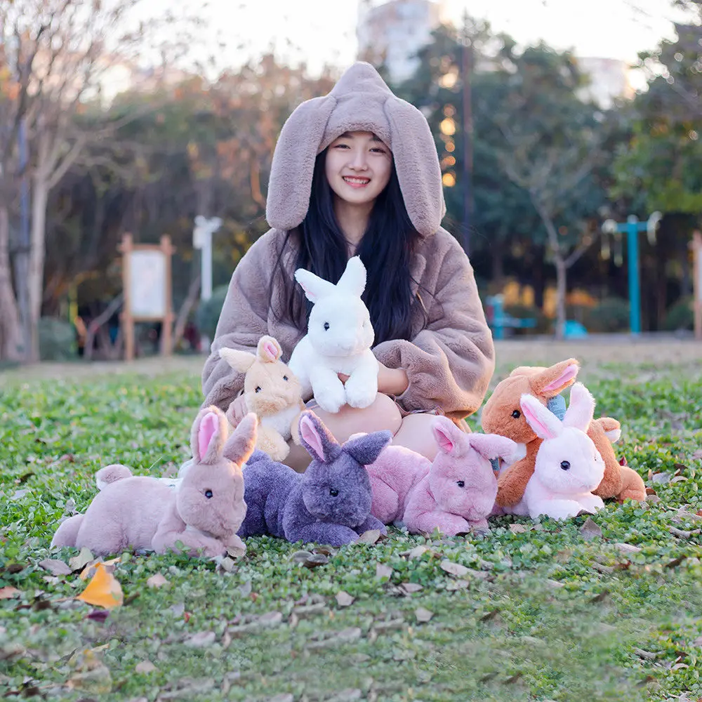 Realistic Furry Rabbit Plush Toy Lifelike Animal Bunny Baby Doll Simulation Model Birthday Gift Room Decor 30-50cm
