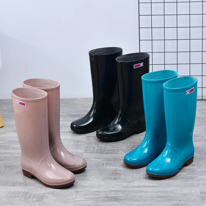 Women's Rain Shoes Casual PVC with Velvet Waterproof Non-slip Knee-high Boots New Fashion Tide for Reasons Botas De Mujer