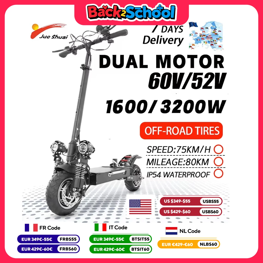 75KM/H Electric kick scooter 60V 48V 1300-3200W 10 inch Fat Tire Foldable Waterproof Electric Scooters Adults EU Warehouse 1