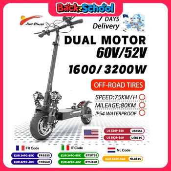 75KM/H Electric kick scooter 60V 48V 1300-3200W 10 inch Fat Tire Foldable Waterproof Electric Scooters Adults EU Warehouse 1