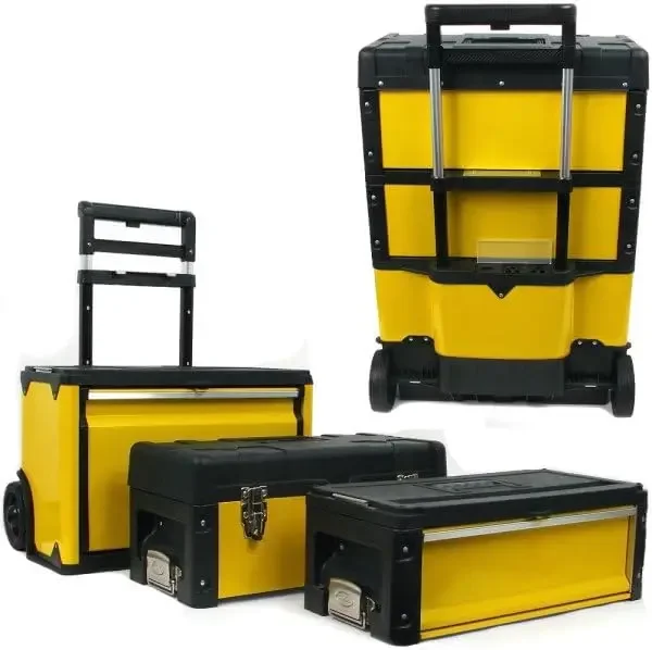 Tool Box with Wheels ? Stackable 3-in-1 Tool Chest Foldable Comfort Handle an 4