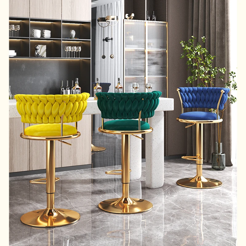 

Home velvet Bar chair kitchen swivel barstool luxury design high stool with backrest metal height adjustable chair Bar furniture