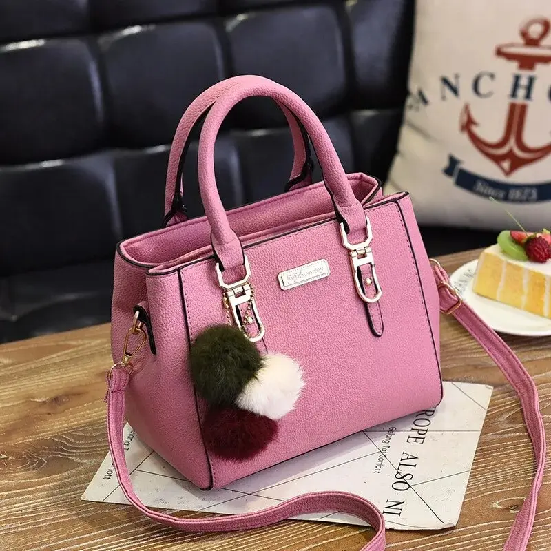 PU Leather Ladies HandBags Women Vintage Purse Plush Tassel Messenger Bags Tote Boston Shoulder Crossbody Bag