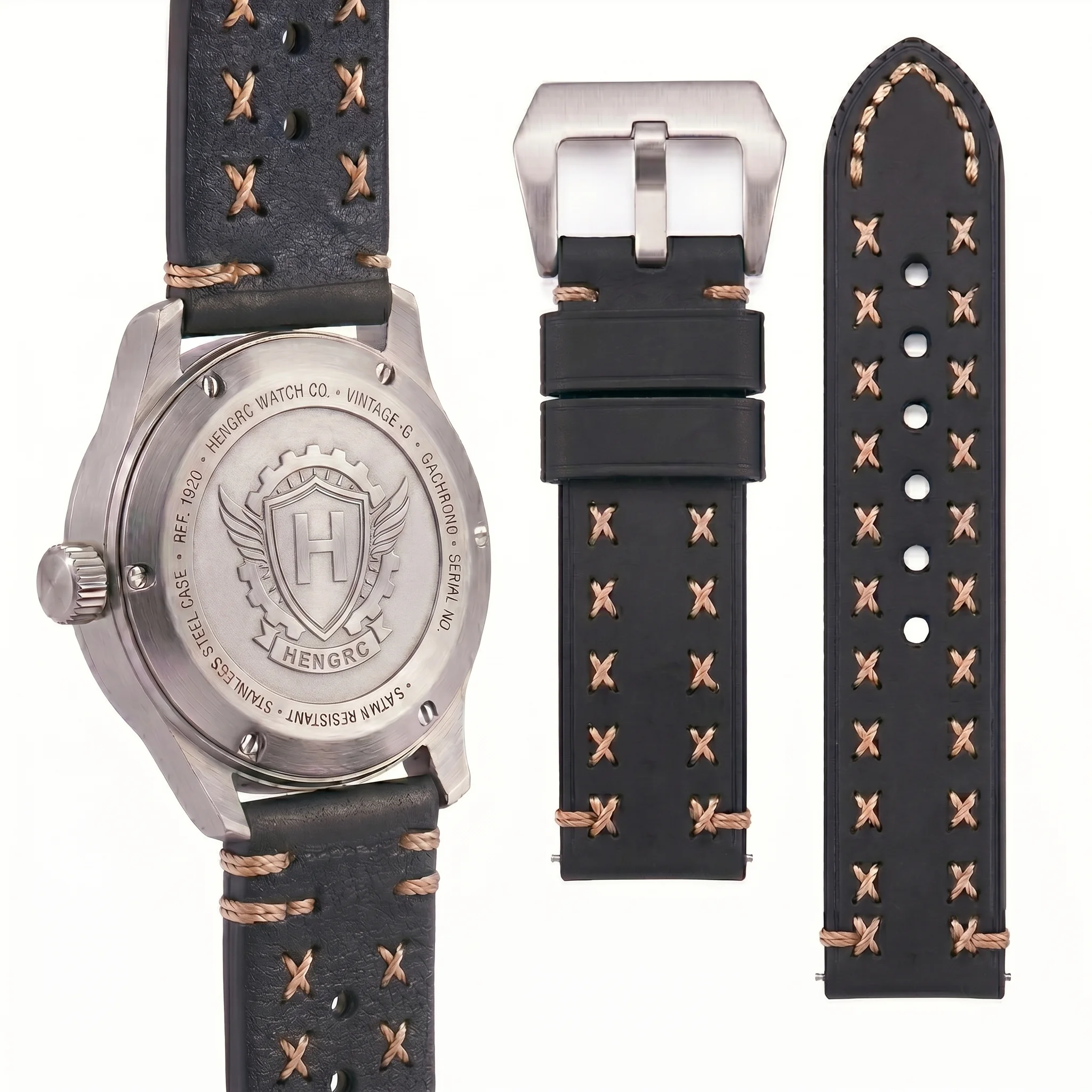 Luxurious Hand-Stitched Leather Watch Strap with Heavy Duty Buckle – Retro Cowhide Bracelet