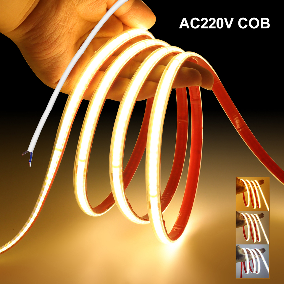 220V COB LED Strip Light Driver Build In 10cm Can Be Cut 240LEDs Flexible Adhesive Tape Waterproof 3000K 4000K 6000K Room Decor