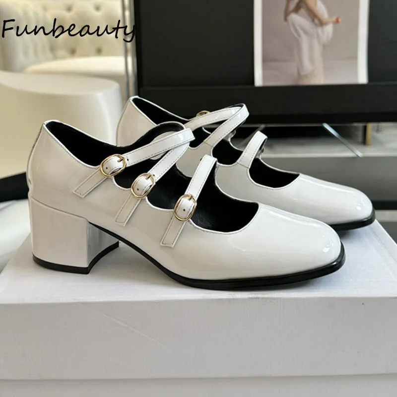 

2024 Women's Mary Jane Shoes Classic Simple High Heels Round Toe Thick Heel Leather Shoes High Quality Cowhide 6CM Women's Shoes