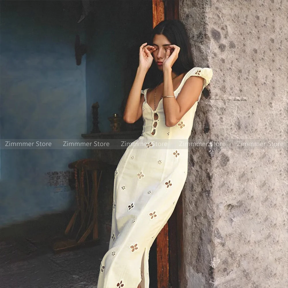 

French sexy dress female summer cotton heavy hollow embroidery Slim thin senior sense of mid-length fishtail skirt