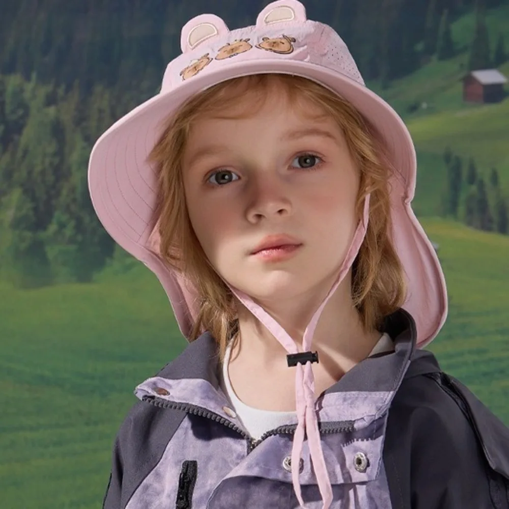 Breathable Capybara Fisherman Hat Windproof Rope Cotton Shawl Sun Hat Wide Brim Quick Dry Baby Sun Protection Hat Spring