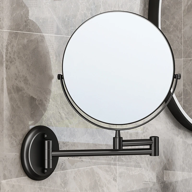 Description Picture 2 of itemFolding Cosmetic Mirror Wall-mounted Punch-free Bathroom Accessories Telescopic Black Metal Magnifying Beauty Round Wall Mirror