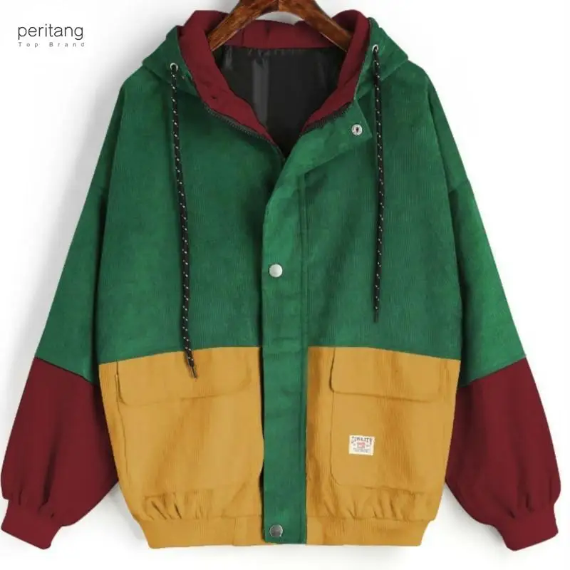 

Corduroy Button Jacket Korean Design Hooded Coat Autumn Women's Jacket Female Harajuku Clothes Jackets Coats Befree