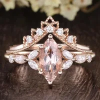 Classical Charm Rose Gold Color Oval Round Ring for Women Set Fashion Metal Inlaid Rose Gold Stones Ring Set Jewelry 1