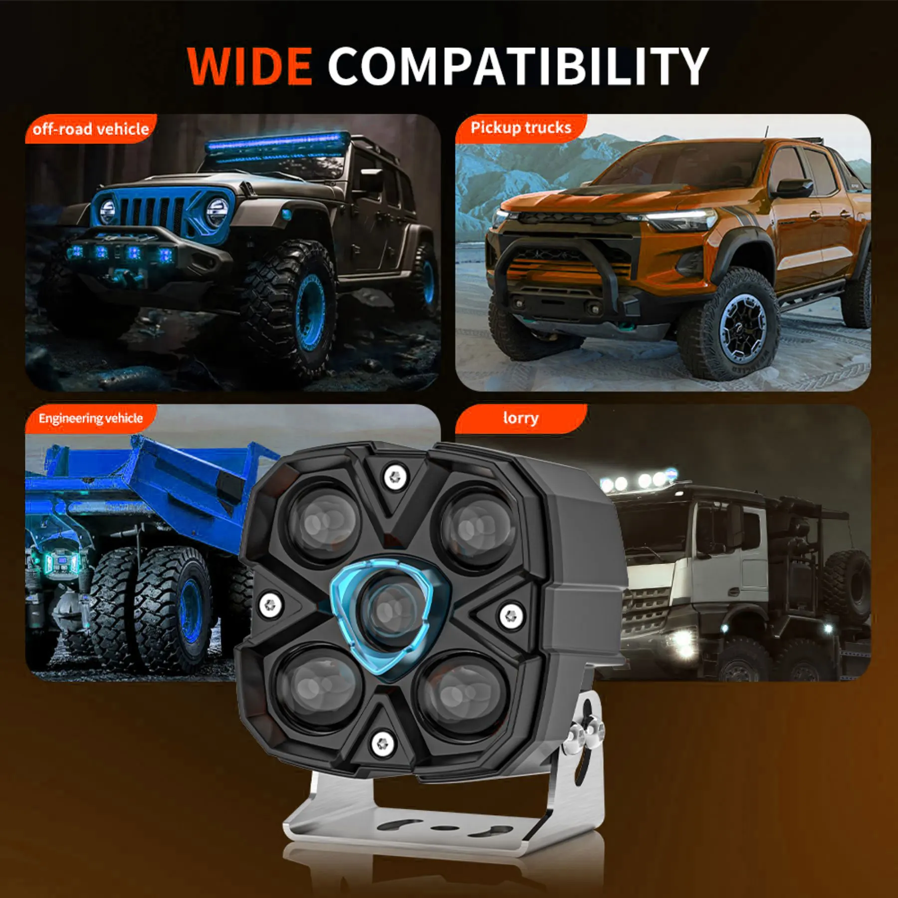 Additional LED Headlights Work Light Bar Daytime Driving LED Work 6000K Spot Com